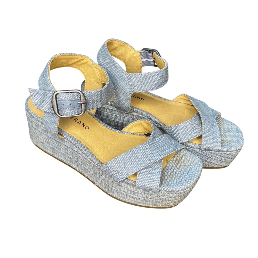 Lucky Brand Womens Light Blue Woven Platform Sandals Block Heel Buckle Strap 6
